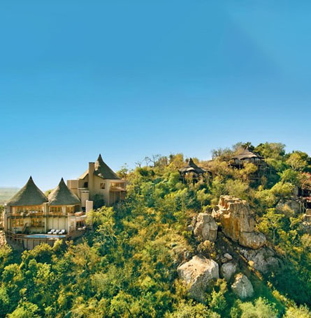 hotel accommodations built into a hill