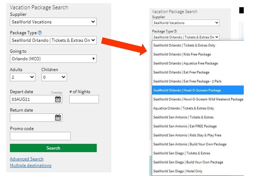 Vacation Package Search Example